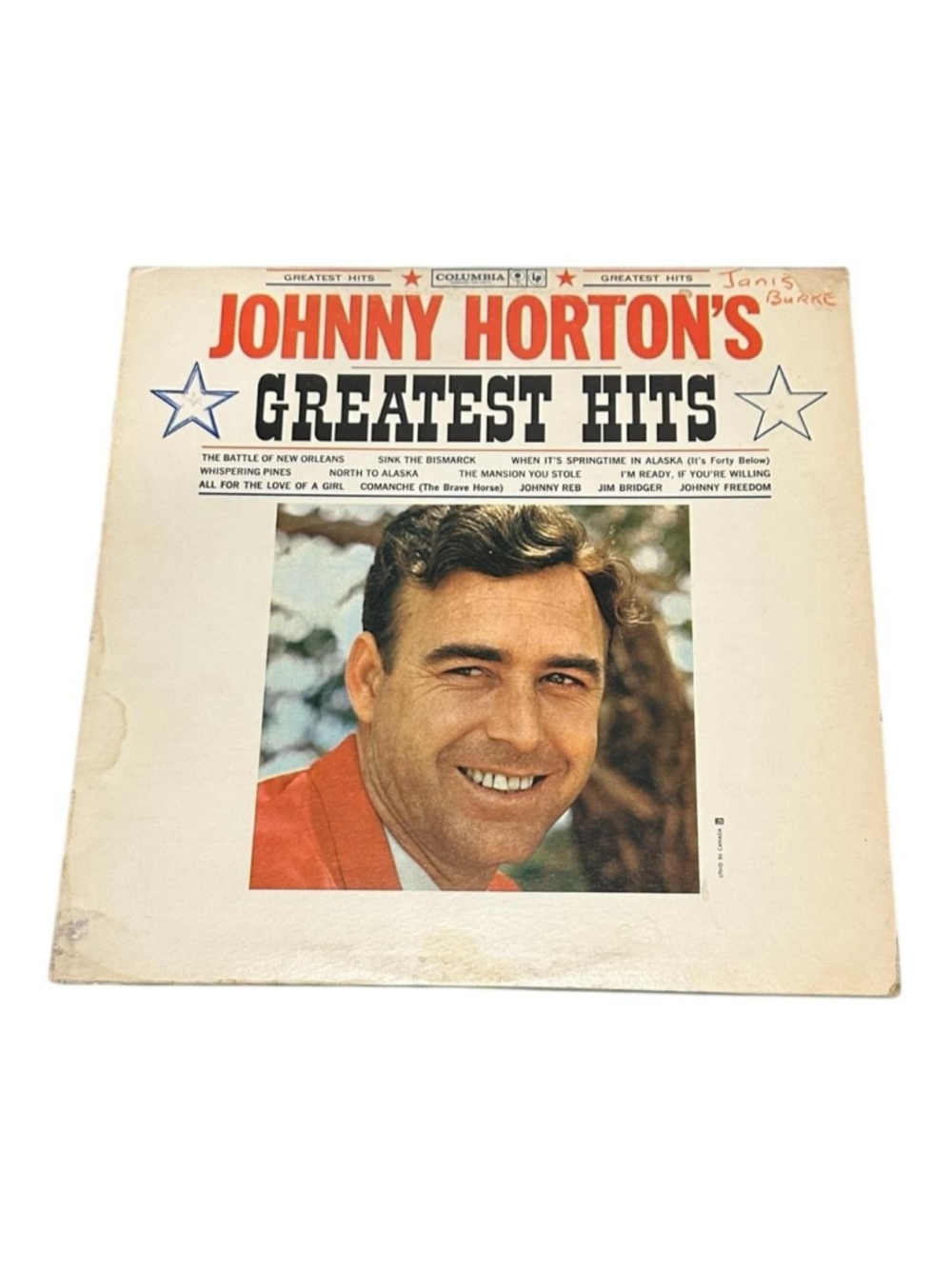 Vintage Johnny Horton Vinyl LP Greatest Hits 1961 Columbia Country Black Canada
